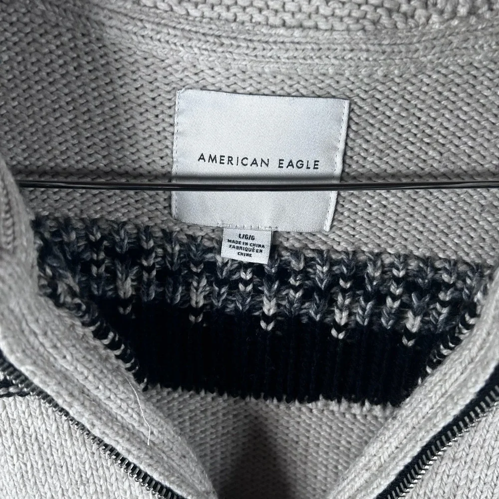 American Eagle Mens‎ Large Full Zip Hooded Sweater Aztec Southwestern Gray 362